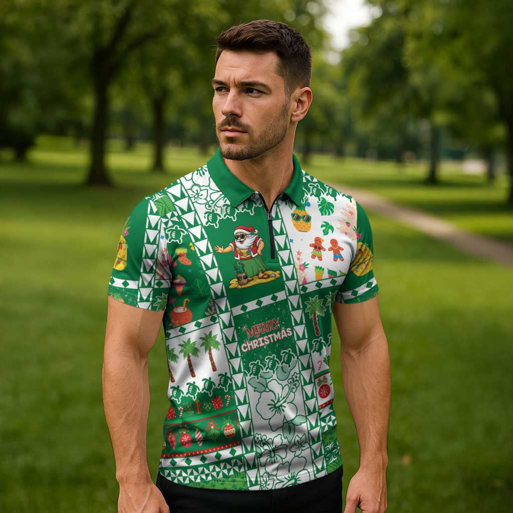 Norfolk Island Christmas Zipper Polo Shirt Festive Beach Vibes LT05 - Polynesian Pride