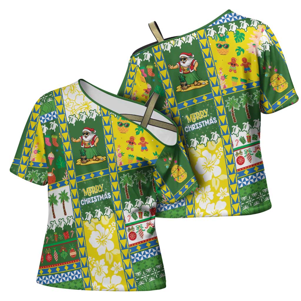 Pitcairn Islands Christmas Cross Shoulder Shirt Festive Beach Vibes LT05 - Polynesian Pride