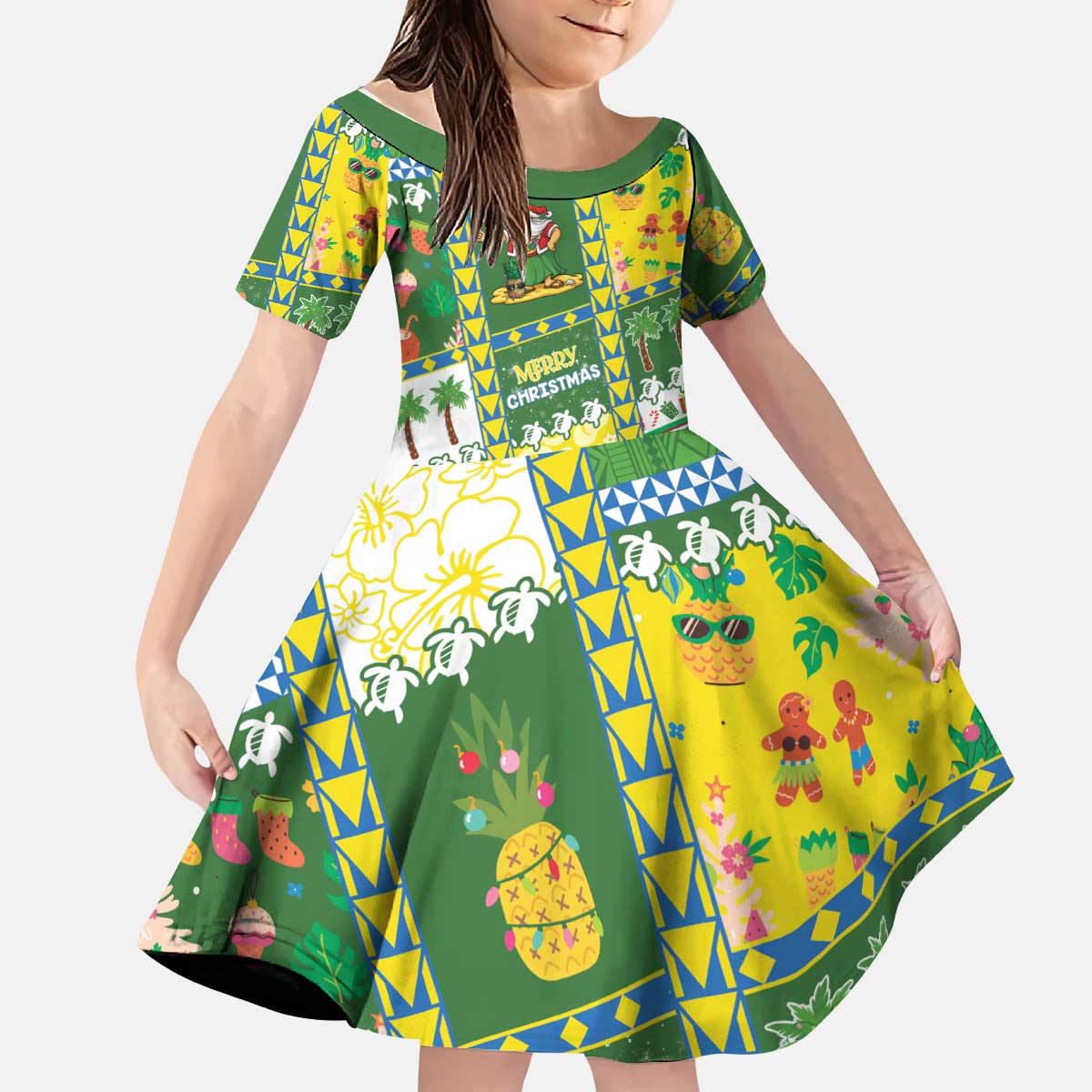 Pitcairn Islands Christmas Kid Short Sleeve Dress Festive Beach Vibes LT05 KID Colorful - Polynesian Pride