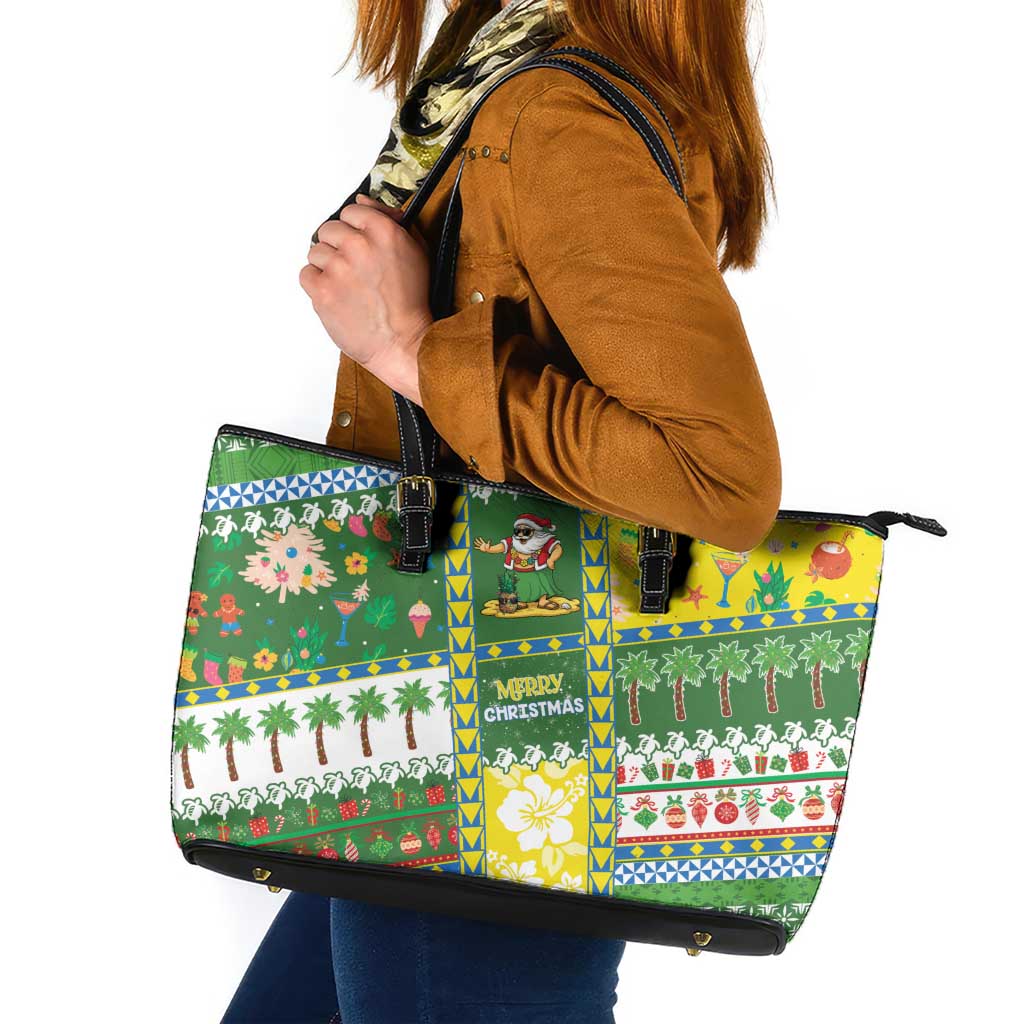 Pitcairn Islands Christmas Leather Tote Bag Festive Beach Vibes LT05 Colorful - Polynesian Pride