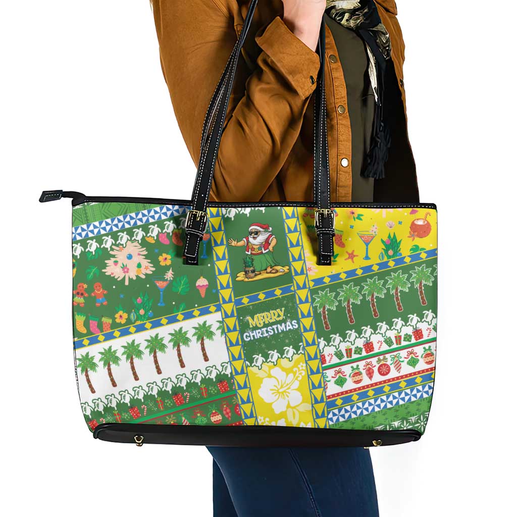 Pitcairn Islands Christmas Leather Tote Bag Festive Beach Vibes LT05 - Polynesian Pride