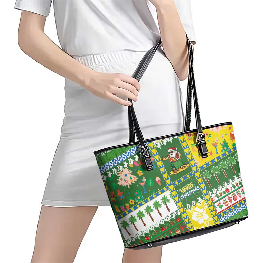 Pitcairn Islands Christmas Leather Tote Bag Festive Beach Vibes LT05 - Polynesian Pride