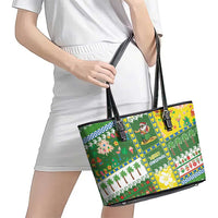 Pitcairn Islands Christmas Leather Tote Bag Festive Beach Vibes LT05 - Polynesian Pride
