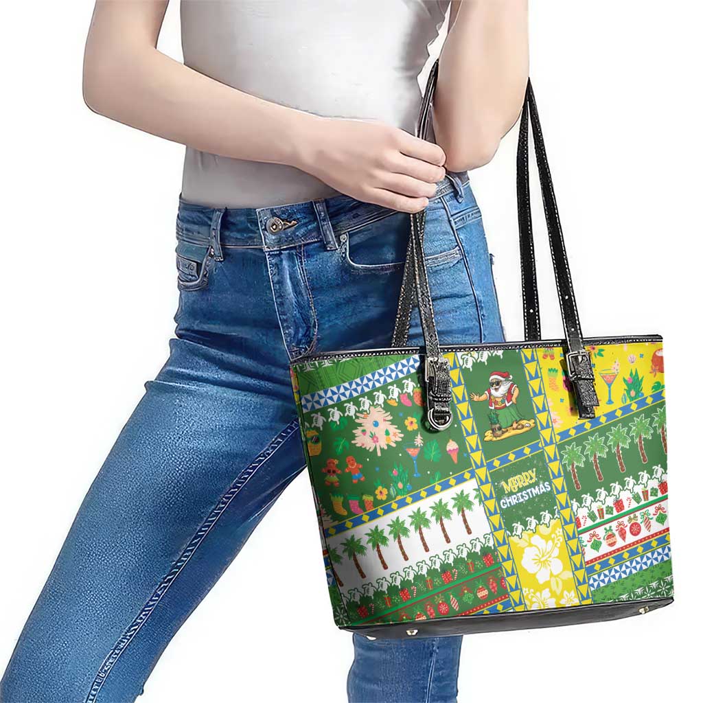 Pitcairn Islands Christmas Leather Tote Bag Festive Beach Vibes LT05 - Polynesian Pride