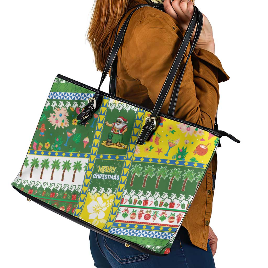 Pitcairn Islands Christmas Leather Tote Bag Festive Beach Vibes LT05 - Polynesian Pride