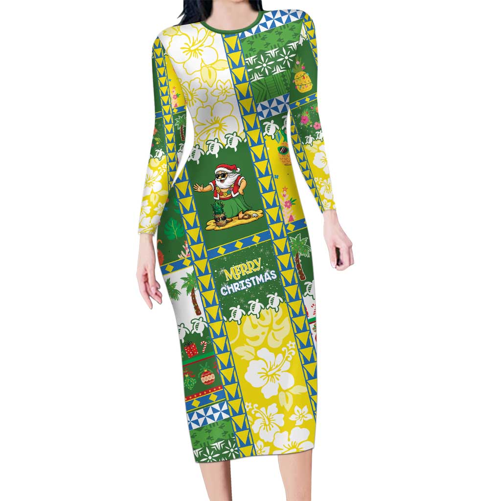Pitcairn Islands Christmas Long Sleeve Bodycon Dress Festive Beach Vibes LT05 Long Dress Colorful - Polynesian Pride