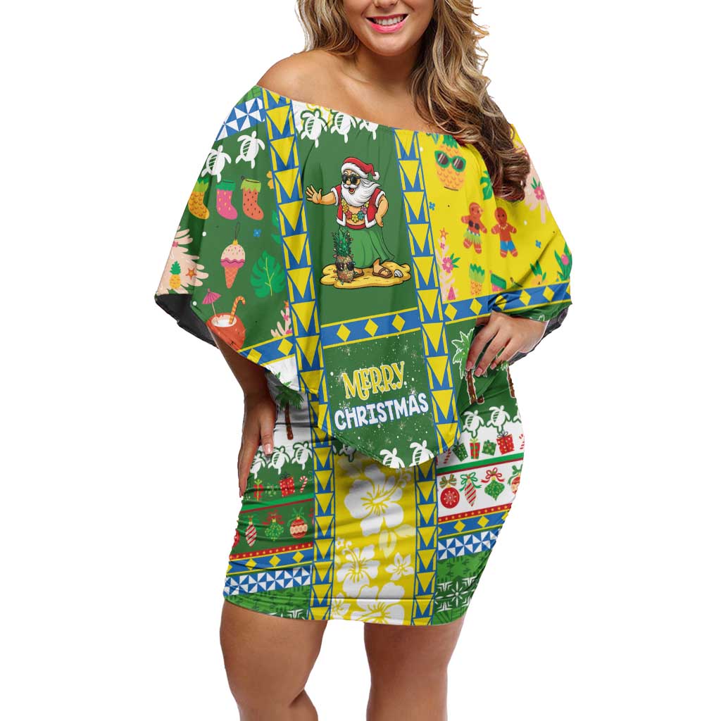 Pitcairn Islands Christmas Off Shoulder Short Dress Festive Beach Vibes LT05 Women Colorful - Polynesian Pride