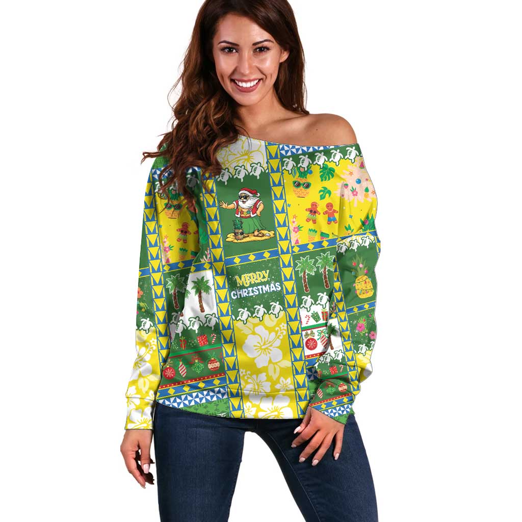 Pitcairn Islands Christmas Off Shoulder Sweater Festive Beach Vibes LT05 Women Colorful - Polynesian Pride