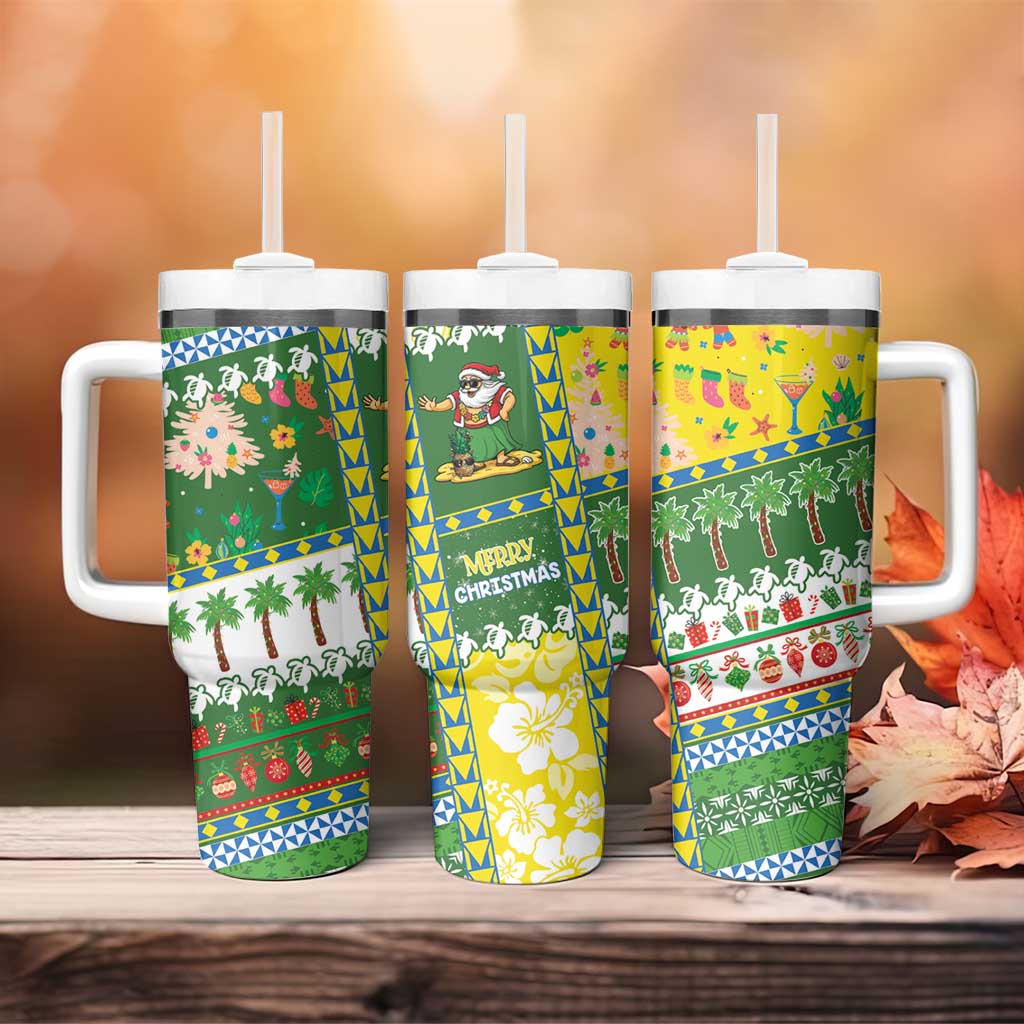 Pitcairn Islands Christmas Tumbler With Handle Festive Beach Vibes LT05 - Polynesian Pride