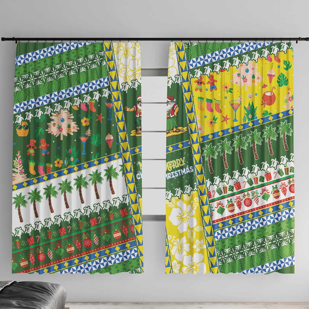 Pitcairn Islands Christmas Window Curtain Festive Beach Vibes LT05 With Hooks Colorful - Polynesian Pride
