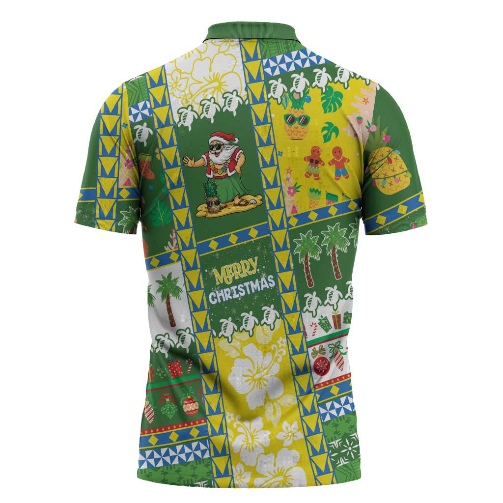 Pitcairn Islands Christmas Zipper Polo Shirt Festive Beach Vibes LT05 - Polynesian Pride