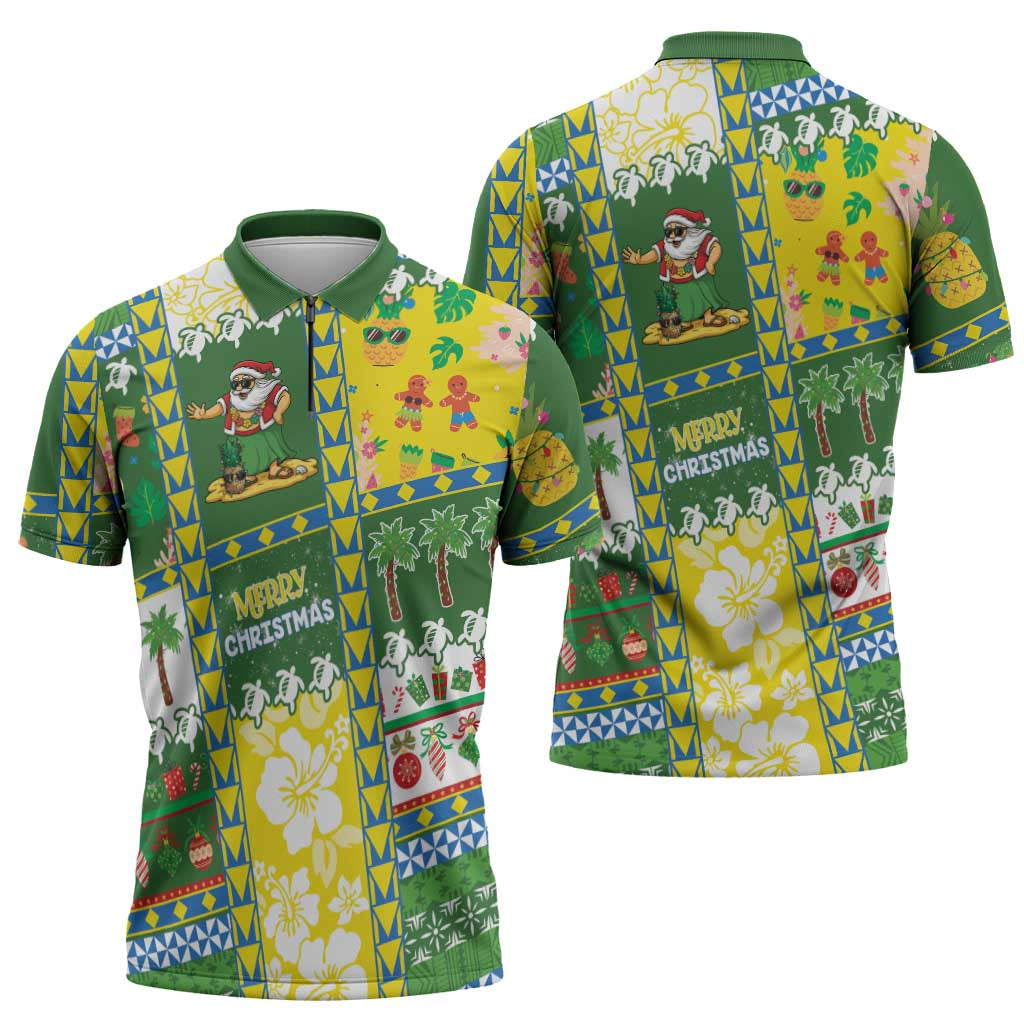Pitcairn Islands Christmas Zipper Polo Shirt Festive Beach Vibes LT05 - Polynesian Pride