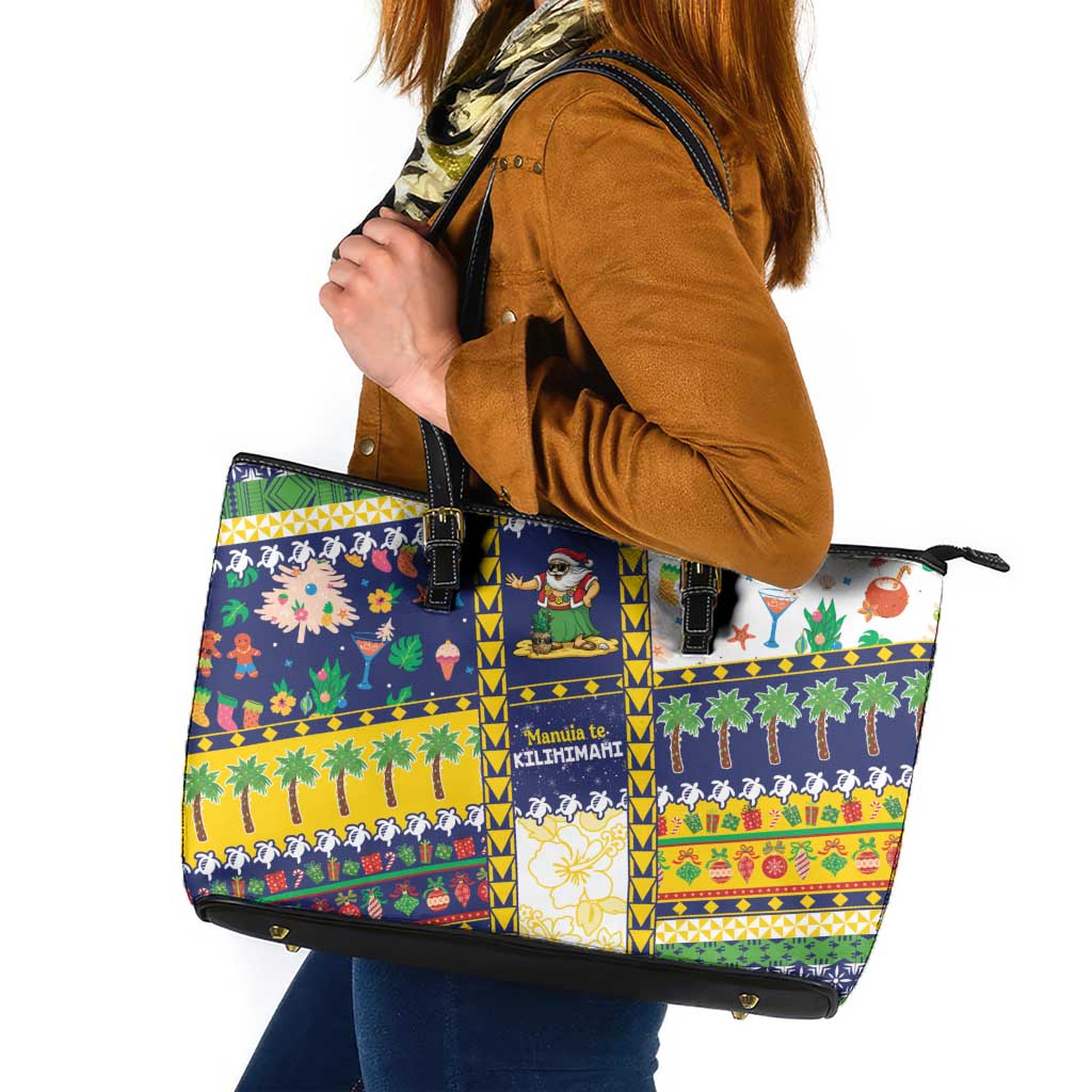 Tokelau Christmas Leather Tote Bag Festive Beach Vibes LT05 Colorful - Polynesian Pride