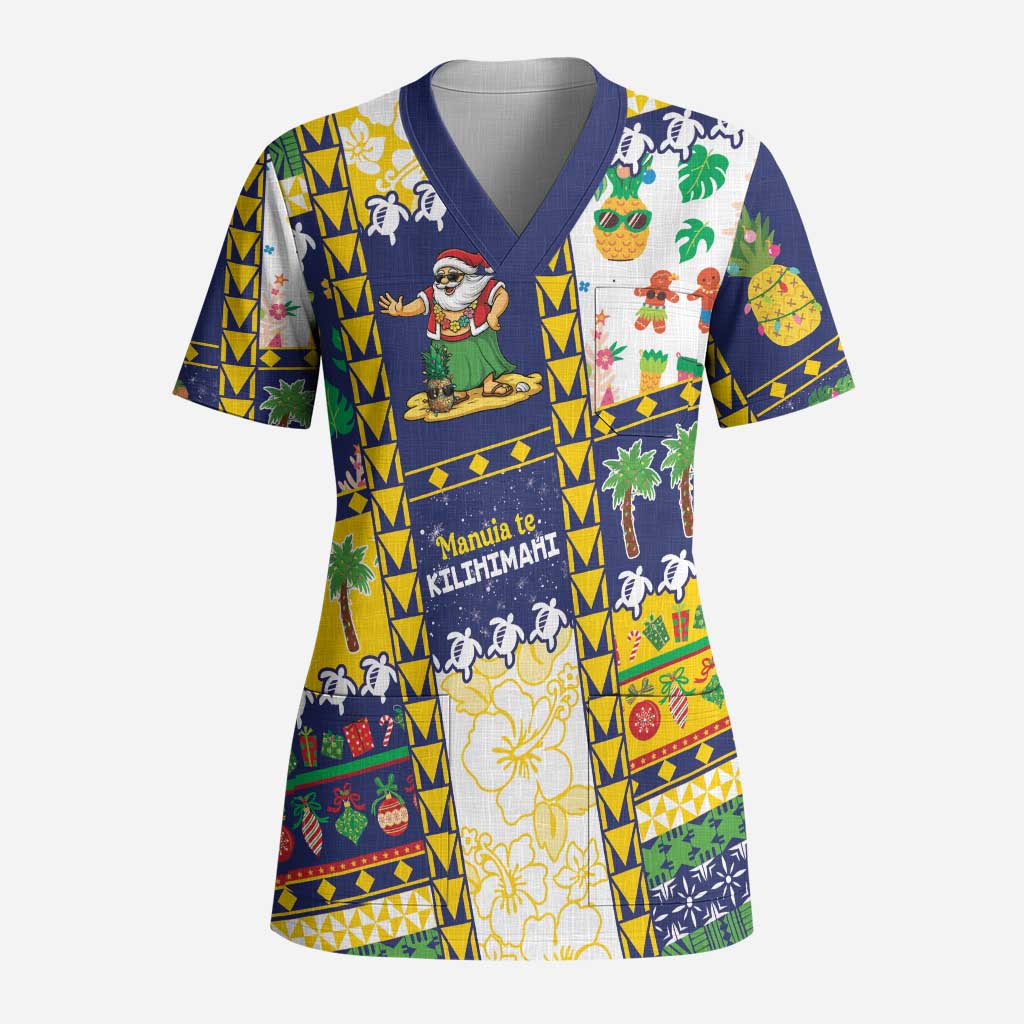 Tokelau Christmas Scrub Top Festive Beach Vibes LT05 Adult Colorful - Polynesian Pride
