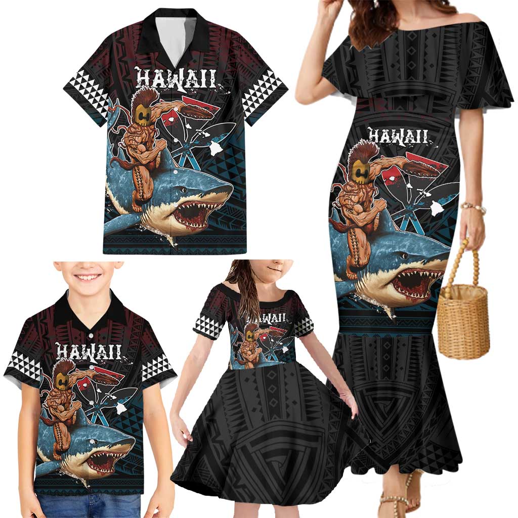 Hawaii Ikaika Family Matching Mermaid Dress and Hawaiian Shirt Hawaiian Mythic Koa Tribal Warrior