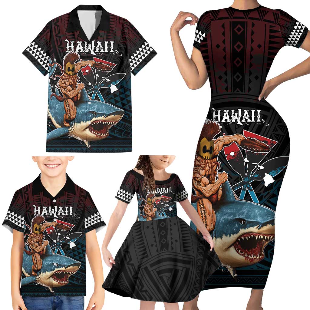 Hawaii Ikaika Family Matching Short Sleeve Bodycon Dress and Hawaiian Shirt Hawaiian Mythic Koa Tribal Warrior