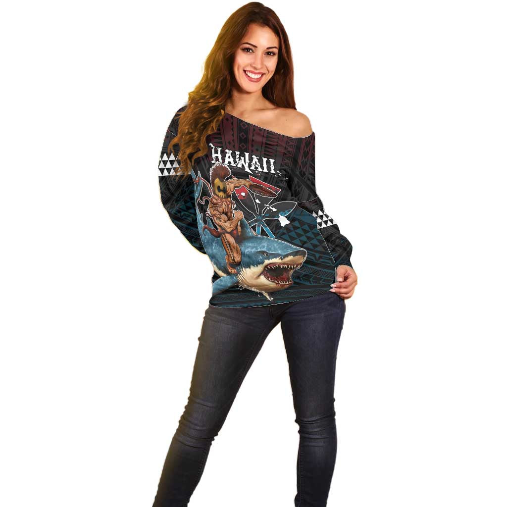 Hawaii Ikaika Off Shoulder Sweater Hawaiian Mythic Koa Tribal Warrior LT05 - Polynesian Pride