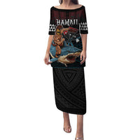 Hawaii Ikaika Puletasi Hawaiian Mythic Koa Tribal Warrior LT05 Long Dress Black - Polynesian Pride