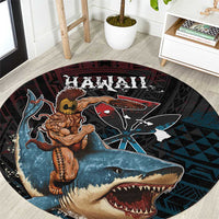 Hawaii Ikaika Round Carpet Hawaiian Mythic Koa Tribal Warrior LT05 Black - Polynesian Pride
