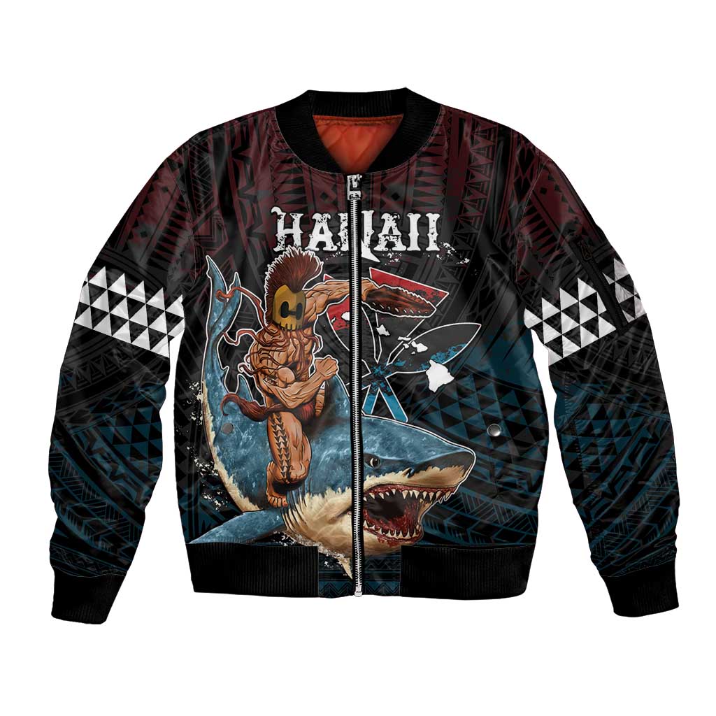 Hawaii Ikaika Sleeve Zip Bomber Jacket Hawaiian Mythic Koa Tribal Warrior LT05 Unisex Black - Polynesian Pride