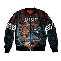 Hawaii Ikaika Sleeve Zip Bomber Jacket Hawaiian Mythic Koa Tribal Warrior LT05 Unisex Black - Polynesian Pride