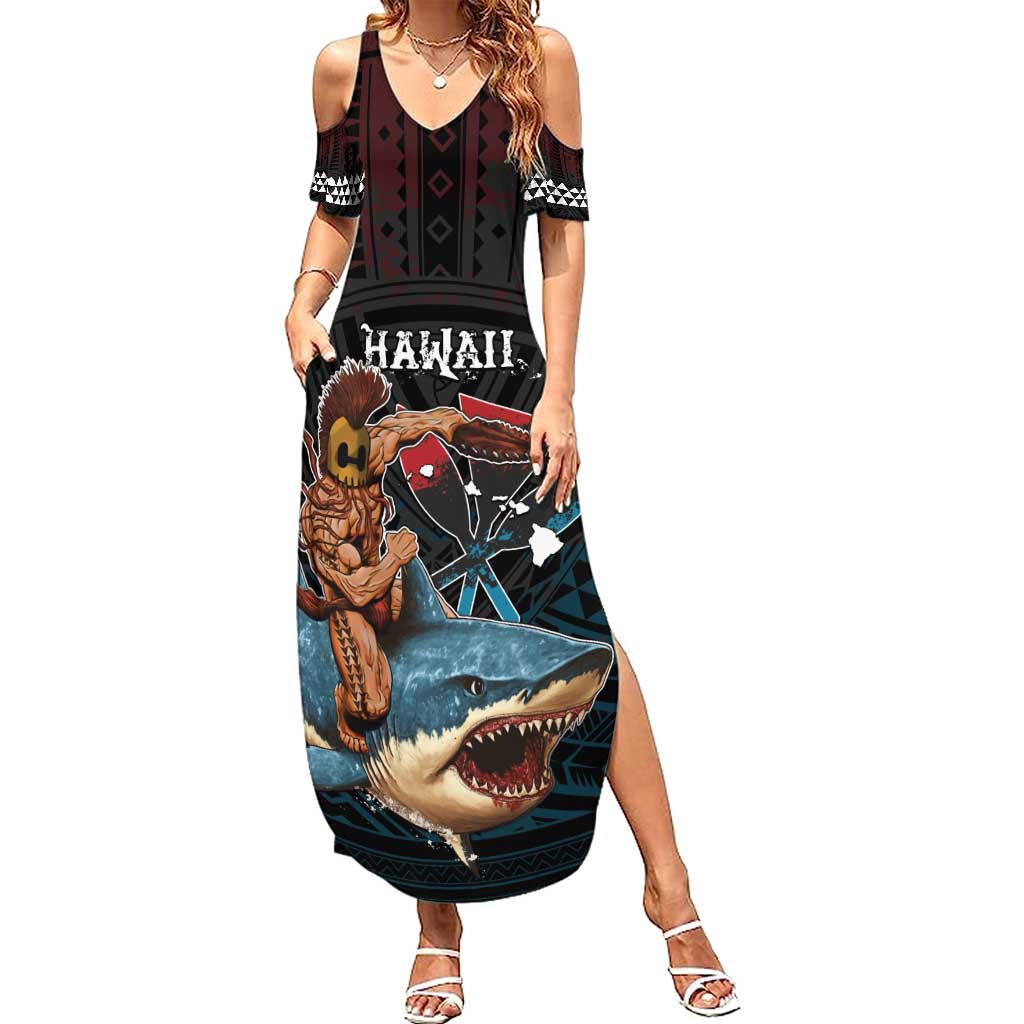 Hawaii Ikaika Summer Maxi Dress Hawaiian Mythic Koa Tribal Warrior LT05 Women Black - Polynesian Pride