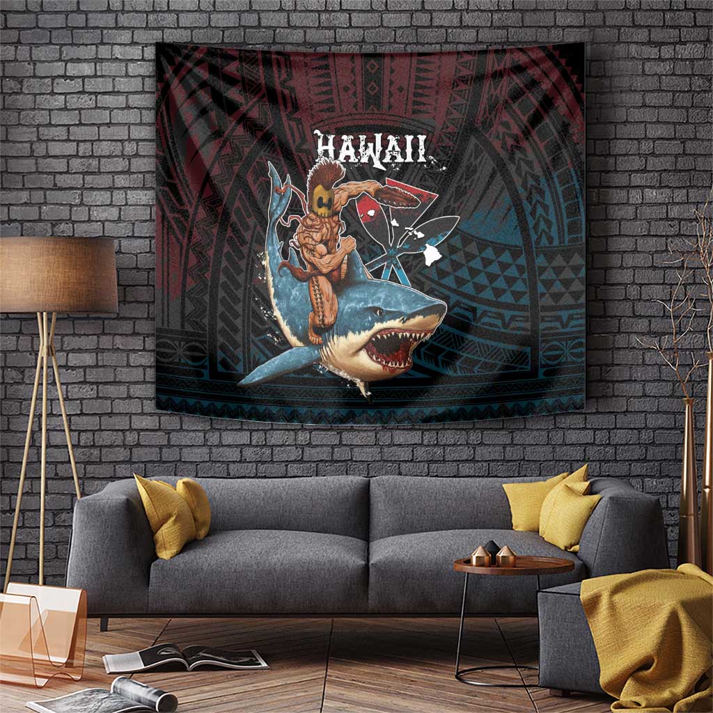 Hawaii Ikaika Tapestry Hawaiian Mythic Koa Tribal Warrior LT05 Black - Polynesian Pride