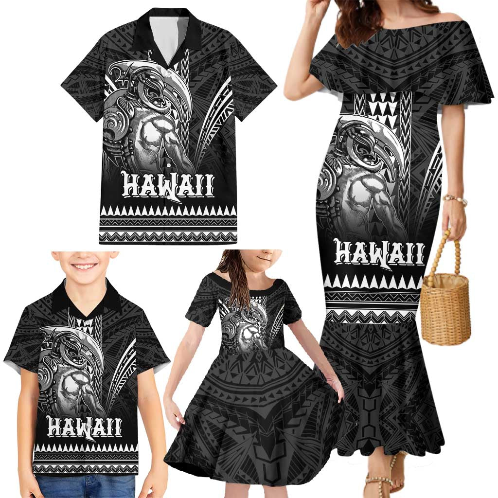 Hawaiian Ikaika Warrior Family Matching Mermaid Dress and Hawaiian Shirt Tribal Pattern