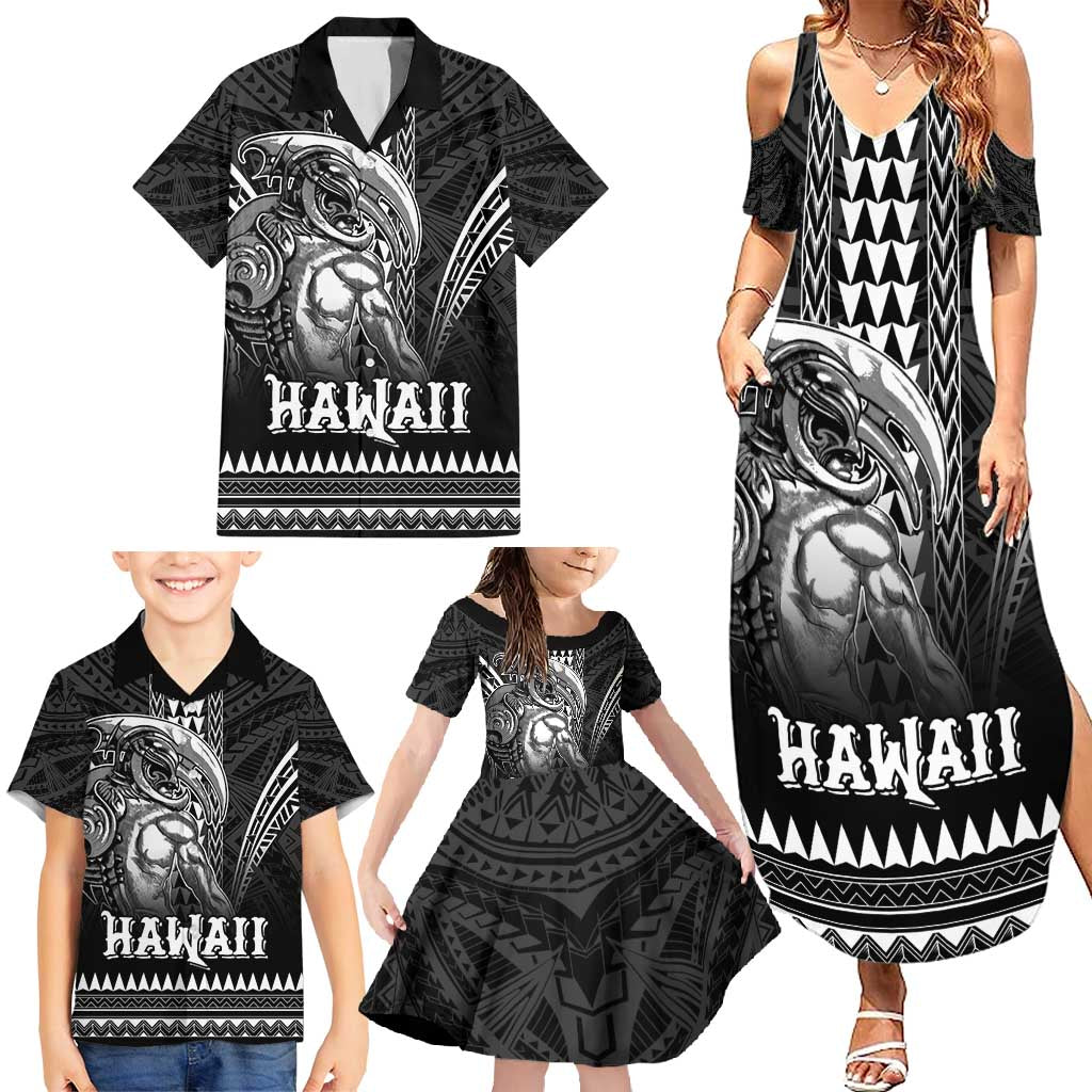 Hawaiian Ikaika Warrior Family Matching Summer Maxi Dress and Hawaiian Shirt Tribal Pattern