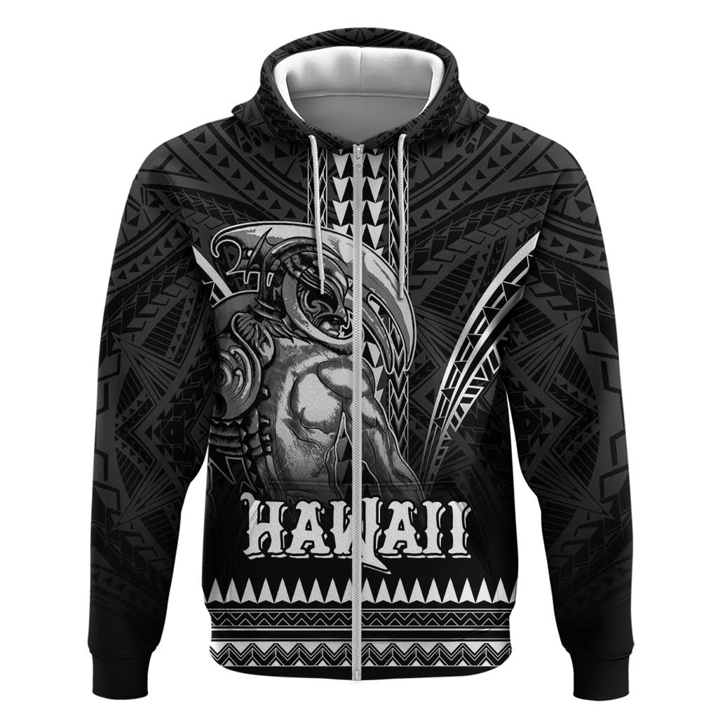 Hawaiian Ikaika Warrior Hoodie Tribal Pattern LT05 Zip Hoodie Black - Polynesian Pride