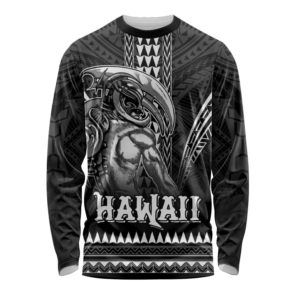 Hawaiian Ikaika Warrior Long Sleeve Shirt Tribal Pattern LT05 Unisex Black - Polynesian Pride