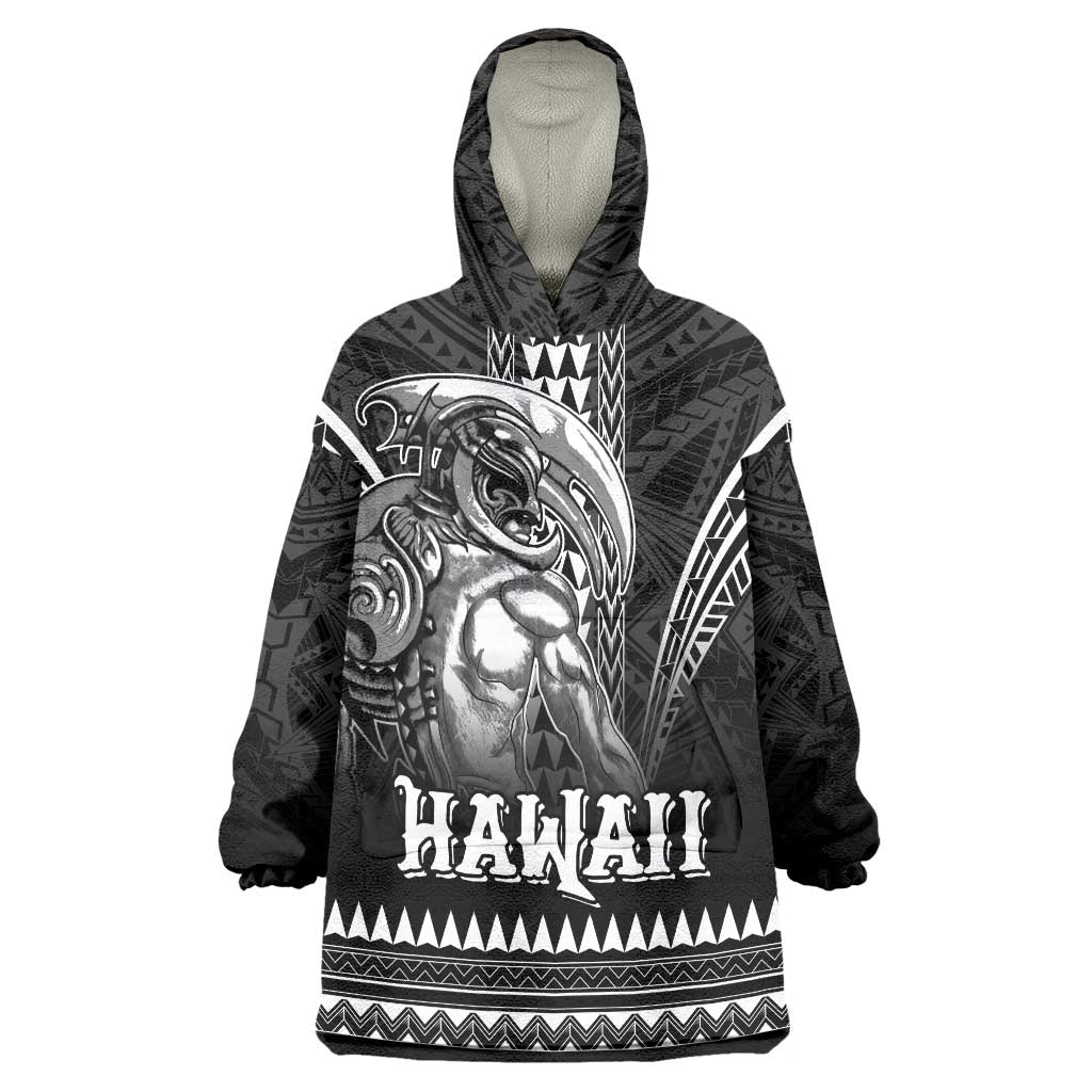Hawaiian Ikaika Warrior Wearable Blanket Hoodie Tribal Pattern LT05 One Size Black - Polynesian Pride