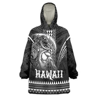 Hawaiian Ikaika Warrior Wearable Blanket Hoodie Tribal Pattern LT05 One Size Black - Polynesian Pride