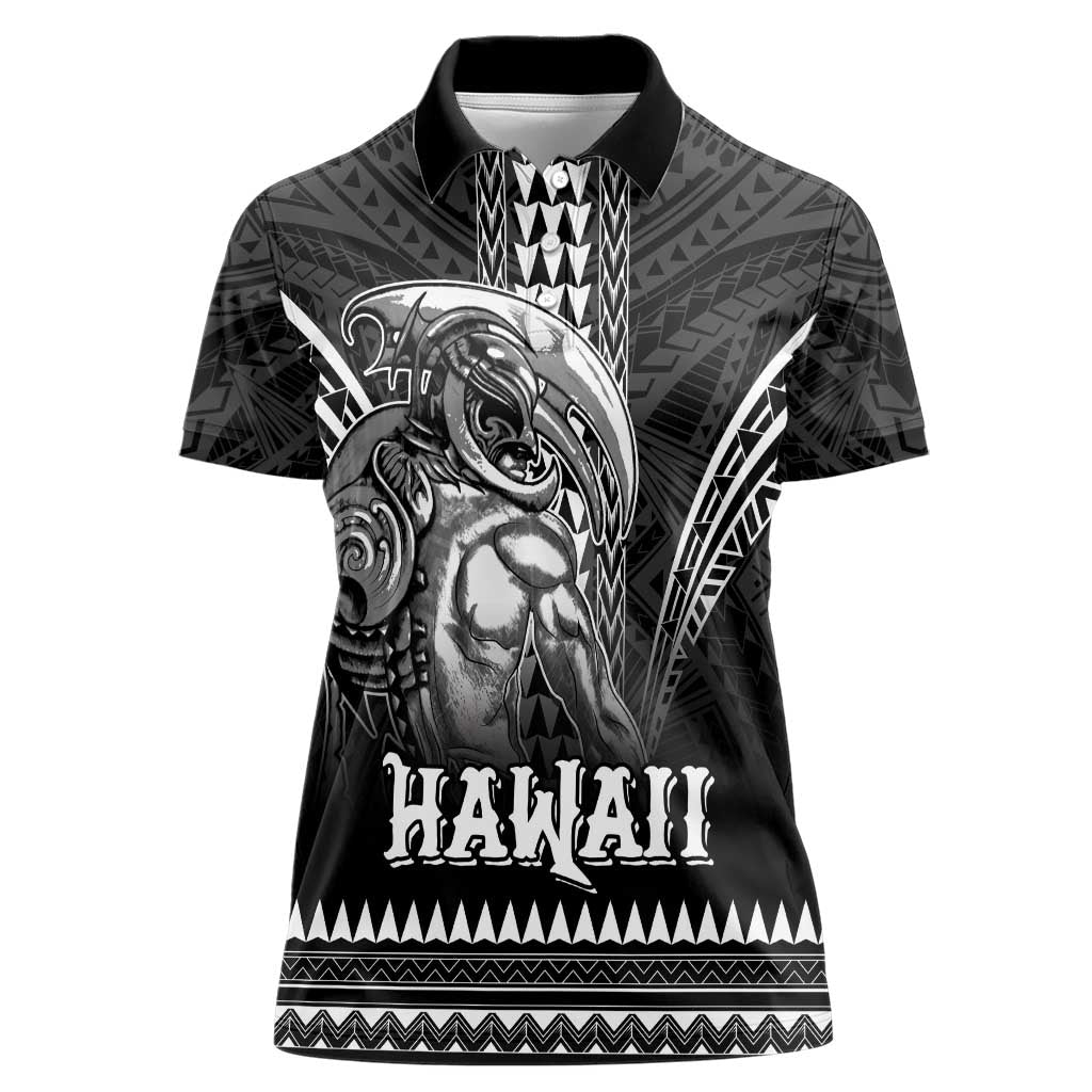 Hawaiian Ikaika Warrior Women Polo Shirt Tribal Pattern LT05 Female Black - Polynesian Pride