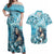 Hawaii Namaka Goddess Of The Sea Couples Matching Off Shoulder Maxi Dress and Hawaiian Shirt Polynesian Style LT05 Turquoise - Polynesian Pride