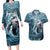 Hawaiian Shark God Kamohoalii Couples Matching Long Sleeve Bodycon Dress and Hawaiian Shirt Polynesian Style LT05 Blue - Polynesian Pride