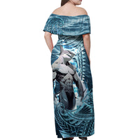 Hawaiian Shark God Kamohoalii Off Shoulder Maxi Dress Polynesian Style LT05 - Polynesian Pride