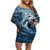 Hawaiian Shark God Kamohoalii Off Shoulder Short Dress Polynesian Style LT05 Women Blue - Polynesian Pride