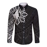 Philippines Tribal Long Sleeve Button Shirt King Lapu Lapu Black Version LT05 Unisex Black - Polynesian Pride