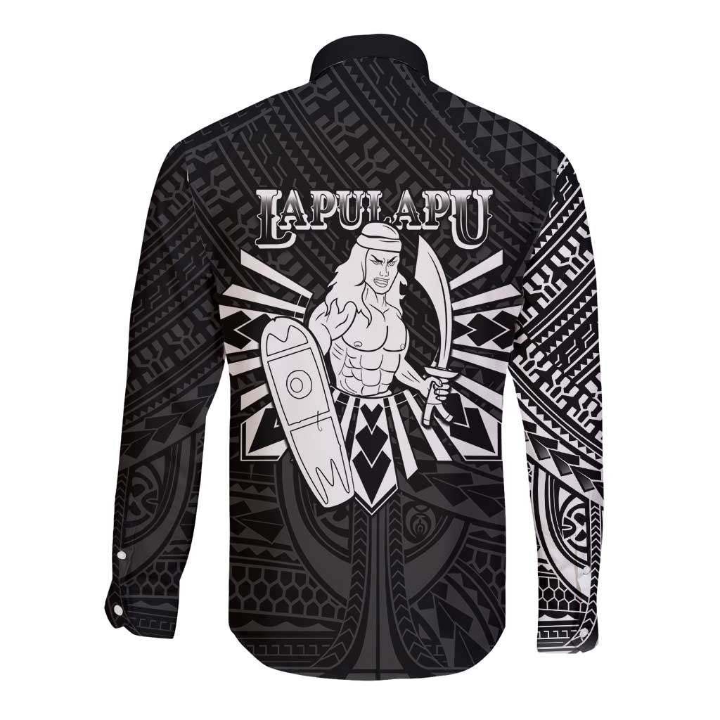 Philippines Tribal Long Sleeve Button Shirt King Lapu Lapu Black Version LT05 - Polynesian Pride