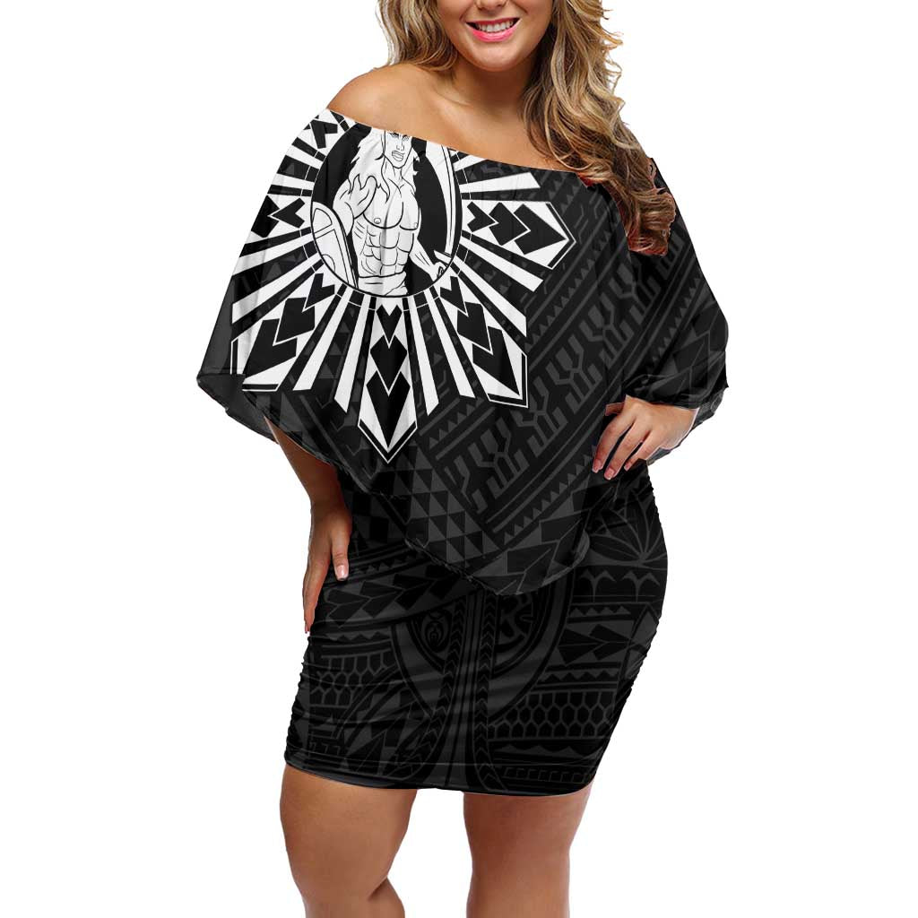 Philippines Tribal Off Shoulder Short Dress King Lapu Lapu Black Version LT05 Women Black - Polynesian Pride