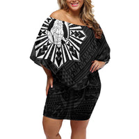 Philippines Tribal Off Shoulder Short Dress King Lapu Lapu Black Version LT05 Women Black - Polynesian Pride