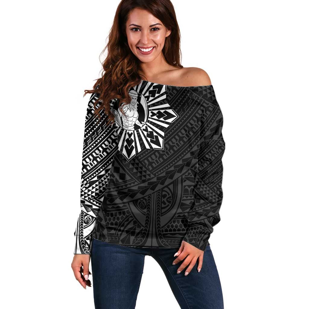 Philippines Tribal Off Shoulder Sweater King Lapu Lapu Black Version LT05 Women Black - Polynesian Pride