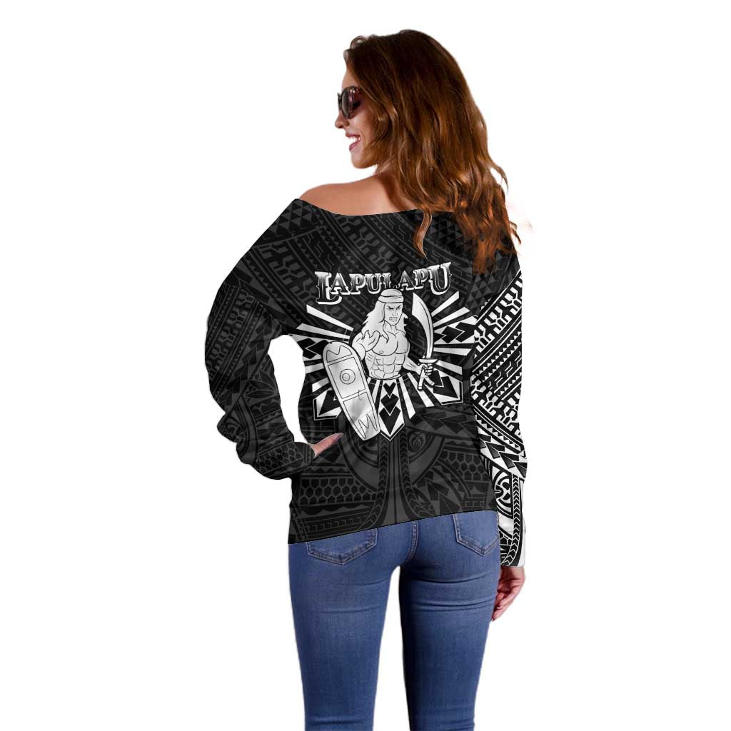Philippines Tribal Off Shoulder Sweater King Lapu Lapu Black Version LT05 - Polynesian Pride