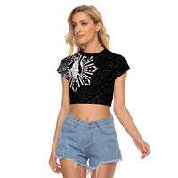 Philippines Tribal Raglan Cropped T Shirt King Lapu Lapu Black Version LT05 Female Black - Polynesian Pride
