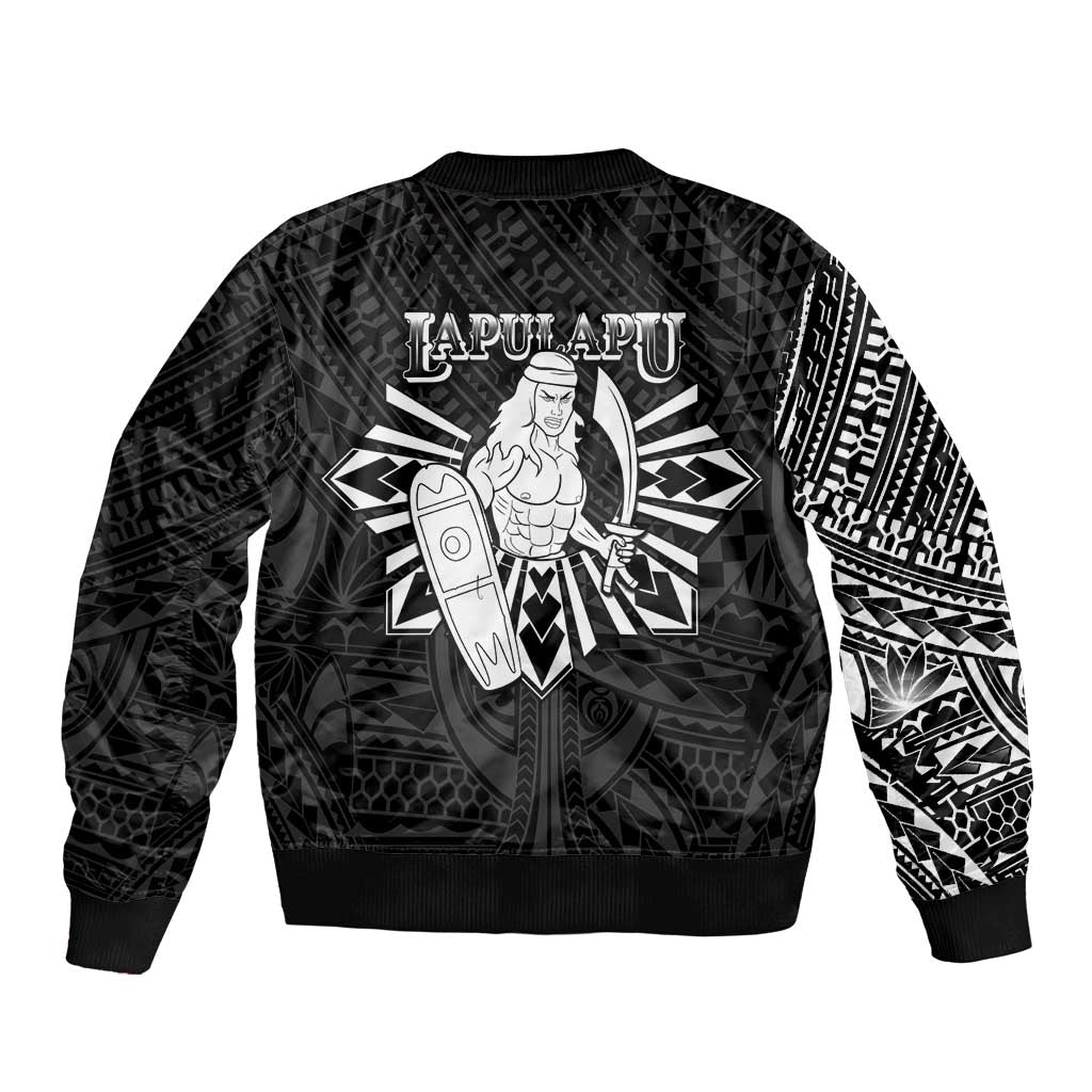 Philippines Tribal Sleeve Zip Bomber Jacket King Lapu Lapu Black Version LT05 - Polynesian Pride