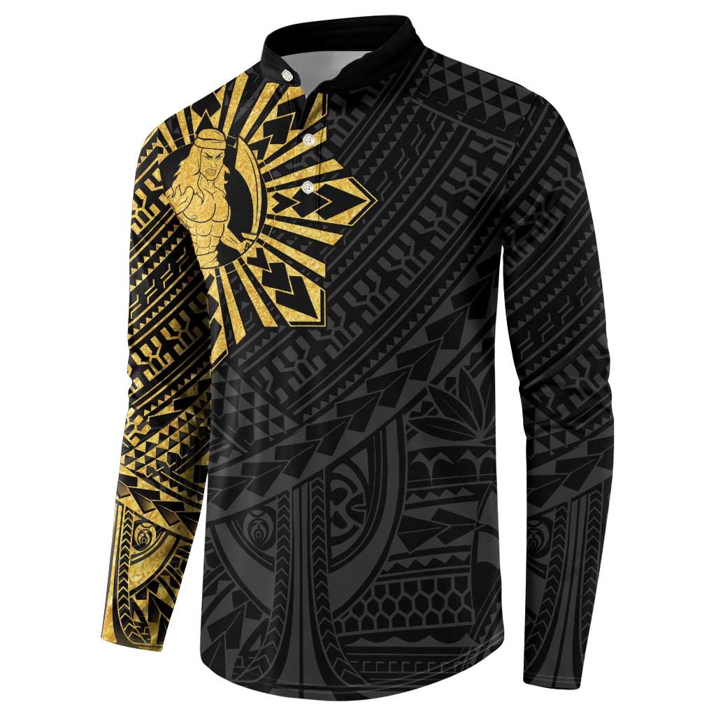 Philippines Tribal Button Sweatshirt King Lapu Lapu Gold Version LT05 - Polynesian Pride