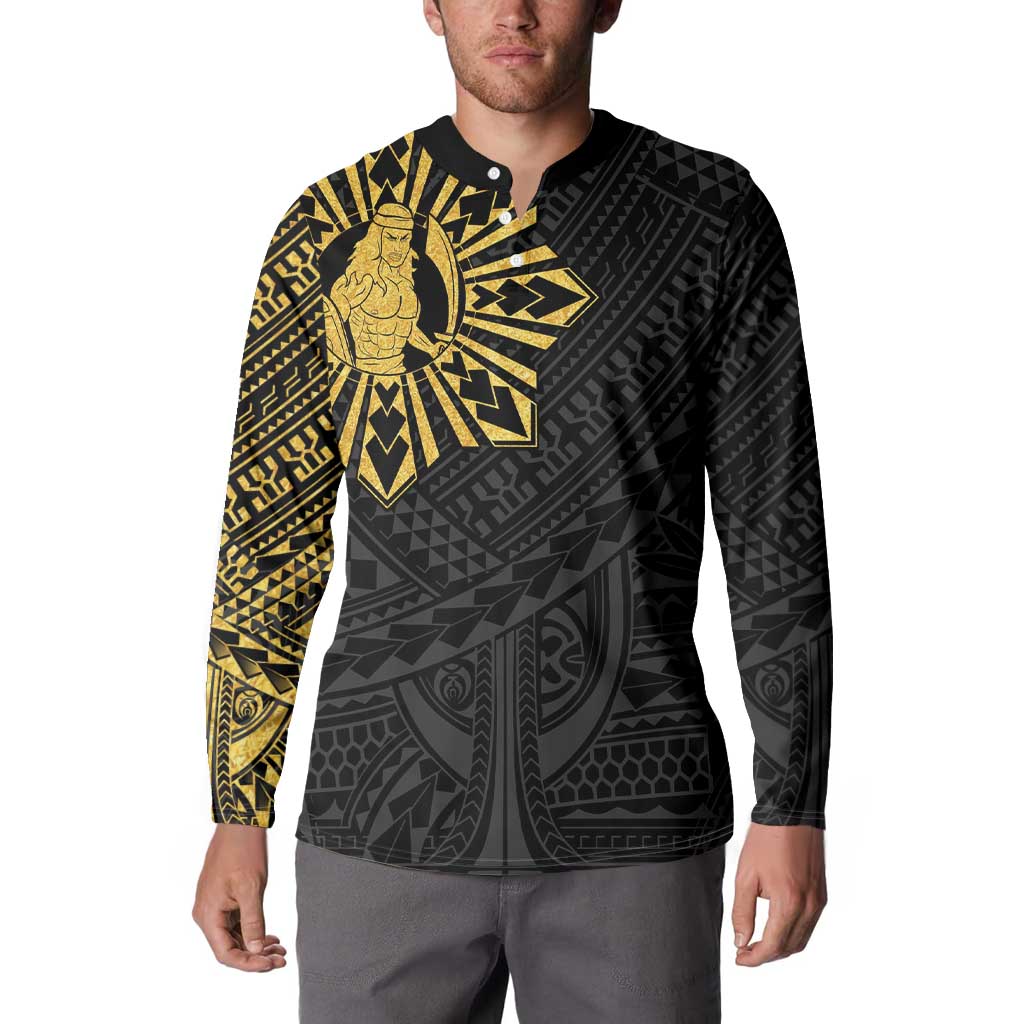 Philippines Tribal Button Sweatshirt King Lapu Lapu Gold Version LT05 - Polynesian Pride