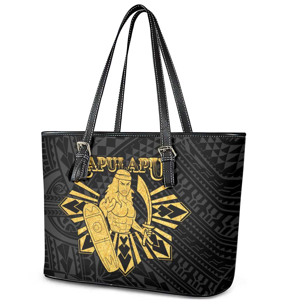 Philippines Tribal Leather Tote Bag King Lapu Lapu Gold Version LT05 - Polynesian Pride