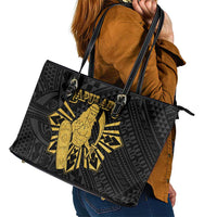 Philippines Tribal Leather Tote Bag King Lapu Lapu Gold Version LT05 - Polynesian Pride